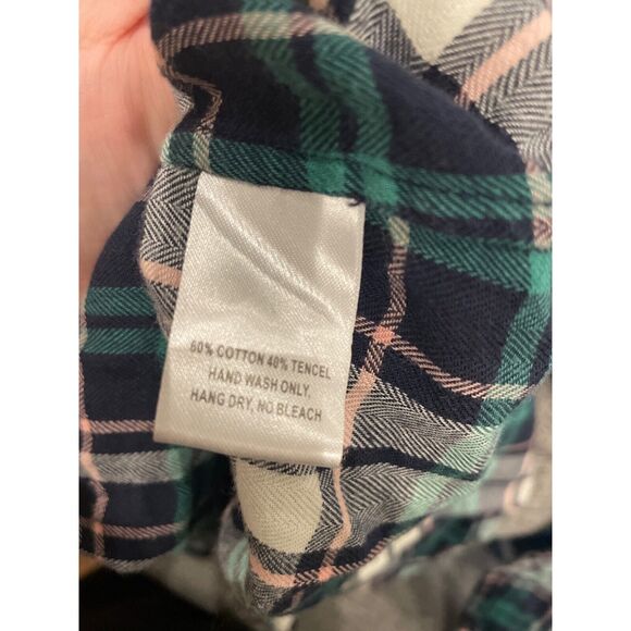 UNTUCKit Flannel Plaid Long Sleeve Button-Down Shirt Top Green Women Sz 0 NWOT - Picture 4 of 4